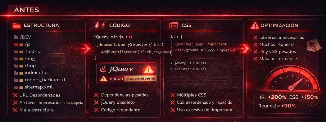 Antes: sitio sin optimizar